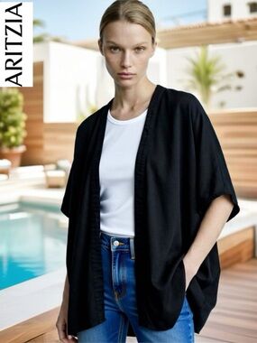 Aritzia SUNDAY BEST Black Draped Open-Front Kimono